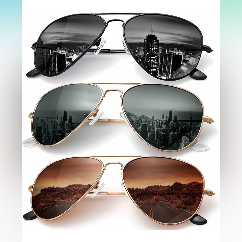 NWT 3pk. Classic Aviator Unisex Sunglasses Polarized Lens UV Blocking